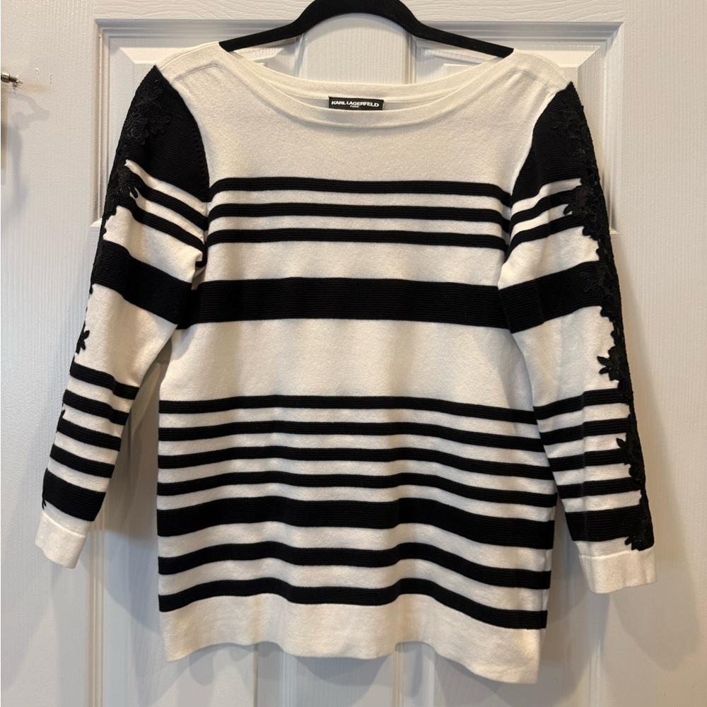 Karl Lagerfeld White Top with Black Trim